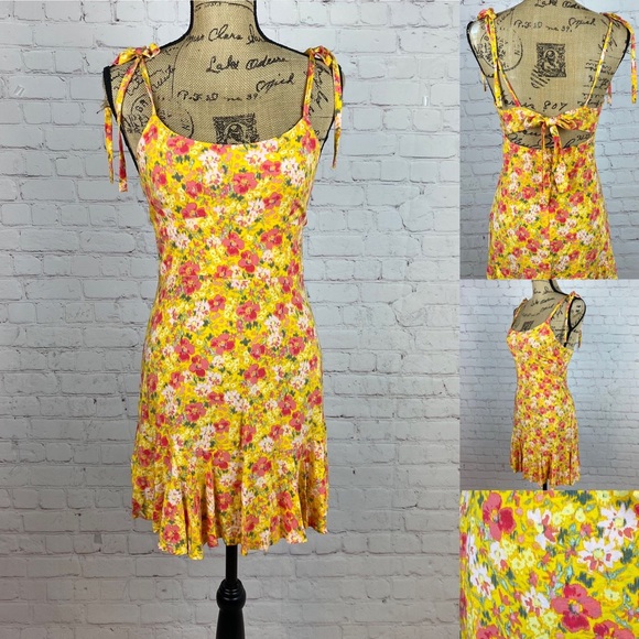 Wild Fable Yellow Floral Open Back Ties Dress - Picture 1 of 1
